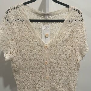 Annie Wear Cream Lace Button-Up Cardigan